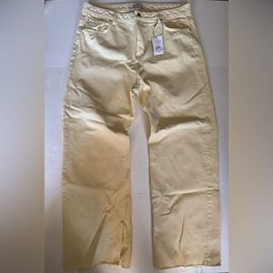 Primark women’s jeans, high waisted wide leg yellow, ankle vents yellow denim 16